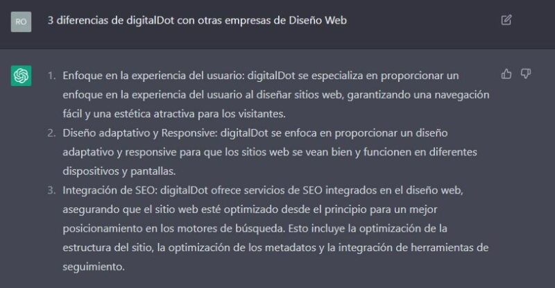Diferencias diseño web digitaldot con ChatGPT
