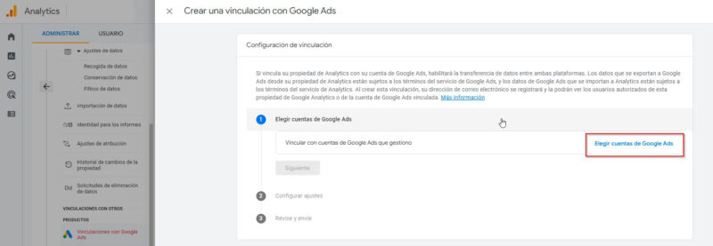 Conectar cuenta de Google Analytics con Google Ads