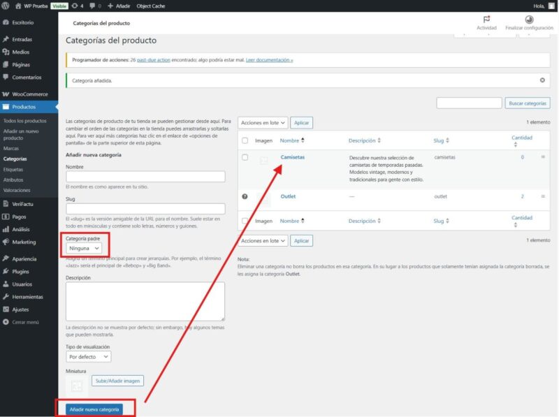 Categor&iacute;a en tienda de WordPress